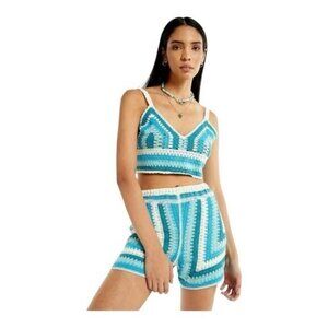 Rebellion Again Cochet Sleeveless Crop Tank Top & Shorts Set Size L Bohemian